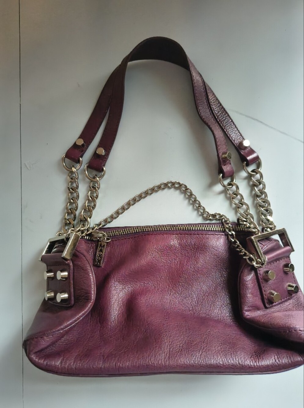 Maxx New York Plum Shoulder Bag with Gold Hardware